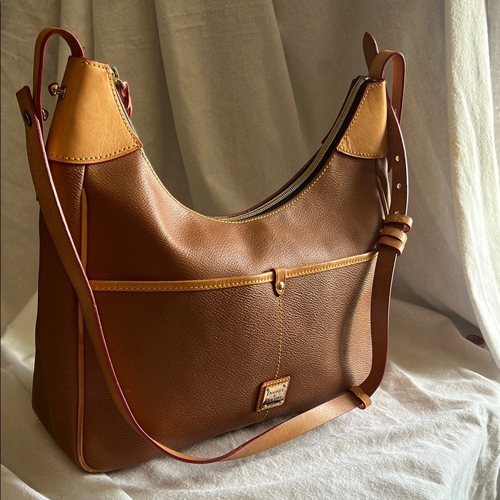 Dooney & Bourke Brown Leather Hobo Bag with Gold Accents